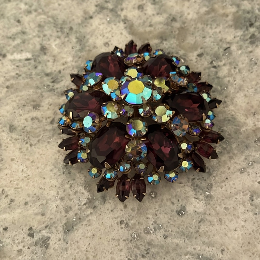 Vintage Purple And Aurora Stone Brooch